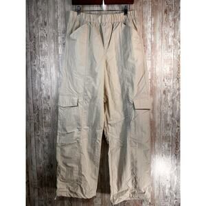 Wilo Parachute Cargo Pants Womens M Clay Ivory Wide Leg Elastic‎ Waist Light NEW